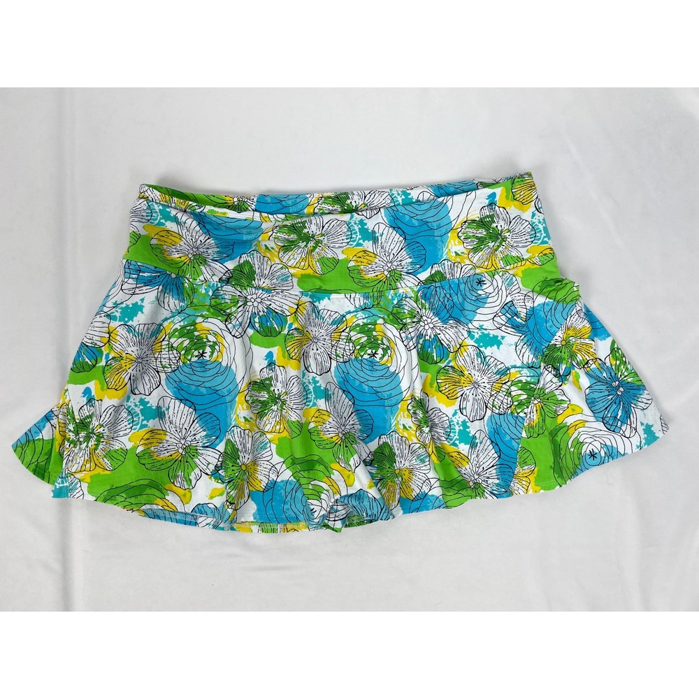 Ibkul Skort Women XL Green Blue Floral Pickleball Tennis Golf UPF 50+ Quick Dry